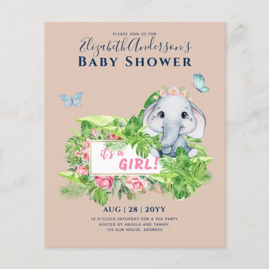 Meisjes Baby shower Elephant Flyer (Voorkant)