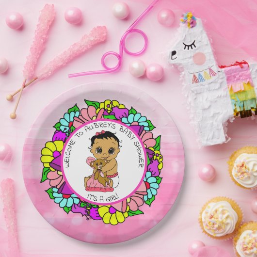 Meisjes Baby shower, etnische Baby met Teddy Bear Papieren Bordje (Feest)