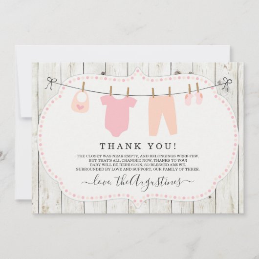 Meisjes Baby shower Hartelijk dank - Rustisch Bedankkaart (Voorkant)