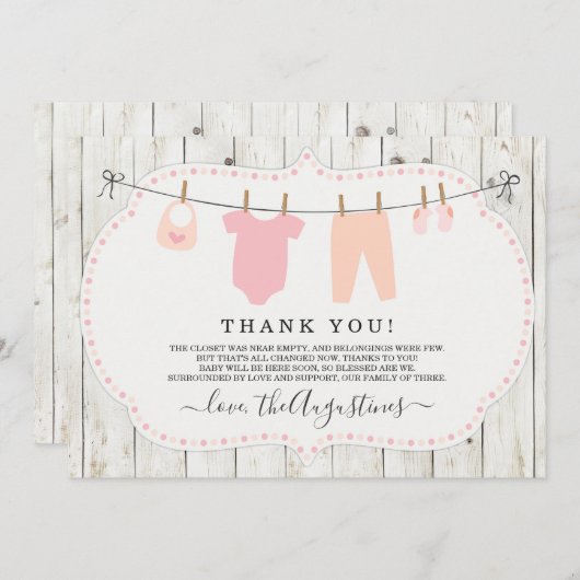 Meisjes Baby shower Hartelijk dank - Rustisch Bedankkaart (Voorkant / Achterkant)