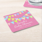 Meisjes baby shower met eigen naam kartonnen onderzetters (Schuin)