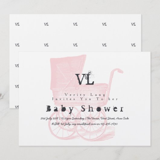  meisjes baby shower nodigt Kraft Pram Kaart (Voorkant / Achterkant)