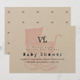 meisjes baby shower nodigt Kraft Pram Kaart