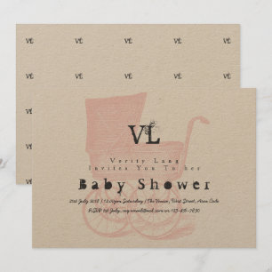  meisjes baby shower nodigt Kraft Pram Kaart