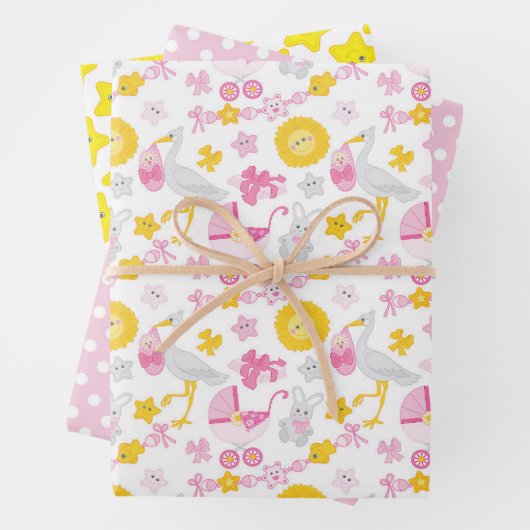 Meisjes Baby shower-overlooppapierset van 3 Inpakpapier Vel (In situ)