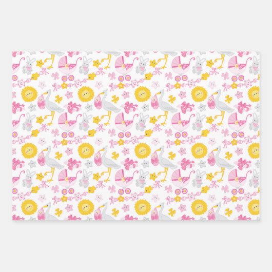 Meisjes Baby shower-overlooppapierset van 3 Inpakpapier Vel (Voorkant)