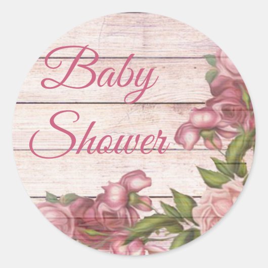 Meisjes Baby shower  Roos en hout Ronde Sticker (Voorkant)