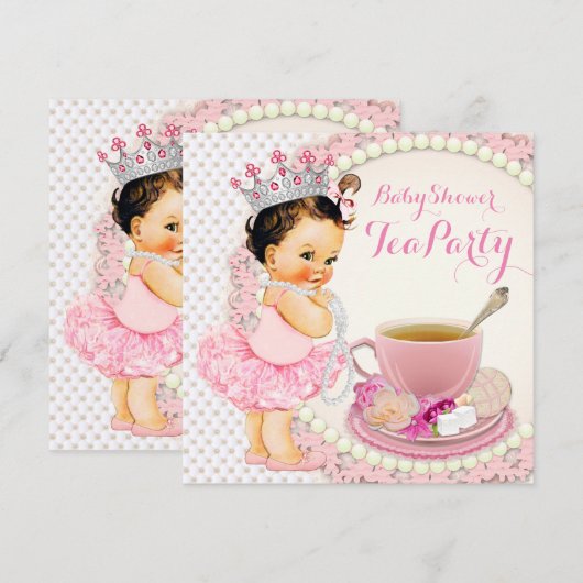 Meisjes Baby shower Tea Kaart (Voorkant / Achterkant)