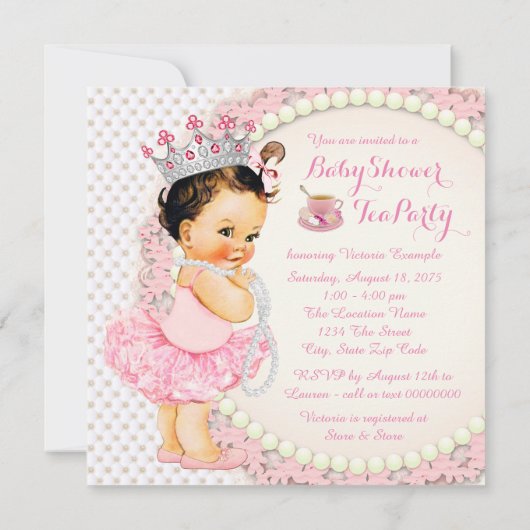 Meisjes Baby shower Tea Kaart (Achterkant)