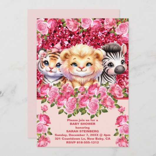 Meisjes Baby shower uitnodiging (Voorkant / Achterkant)