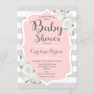 Meisjes Baby shower Uitnodiging - Roze grijs
