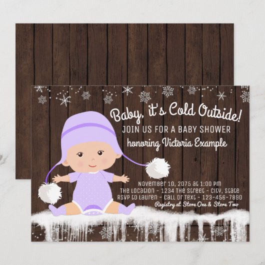 Meisjes Baby zijn koud buiten Baby shower uitnodig Kaart (Voorkant / Achterkant)