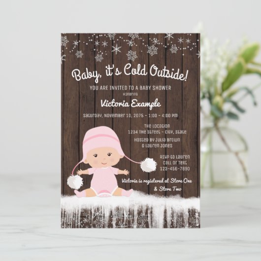 Meisjes Baby zijn koud buiten winter Baby shower Kaart (Staand voorkant)