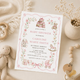 Meisjes babyspeelgoed bloemige baby shower uitnodi kaart