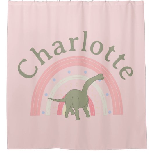 Meisjes Badkamer Dinosaurus Rainbow Pink Douchegordijn (Voorkant)
