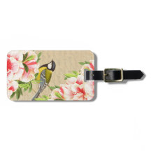 Meisjes bagagelabel met vogel en bloemen