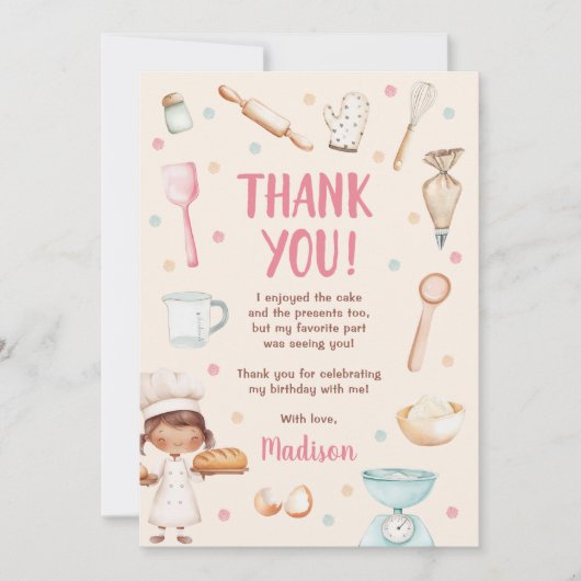Meisjes bakken eerste verjaardag bedankkaart (Voorkant)