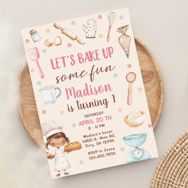 Meisjes bakken eerste verjaardag kaart