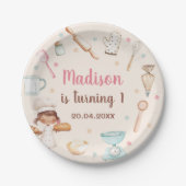 Meisjes bakken eerste verjaardag papieren bordje (Voorkant)