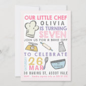 Meisjes bakken koken 7e verjaardag uitnodiging (Voorkant)