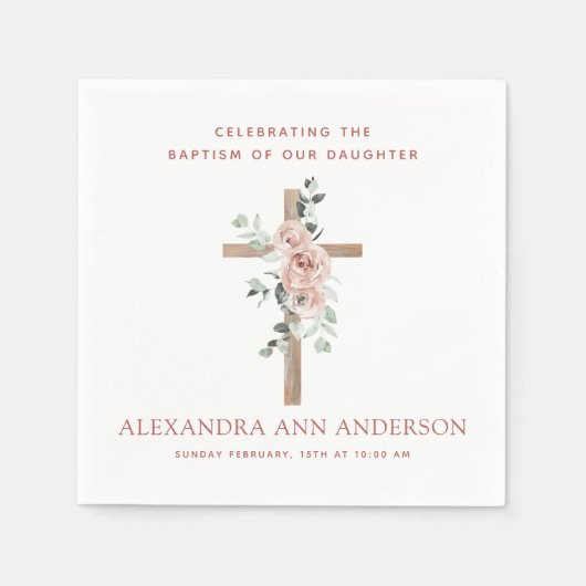 Meisjes Baptisme Dusty Pink Rose Christelijk Servet (Voorkant)