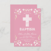 Meisjes baptisme uitnodiging - Roze, Waterverf kru (Voorkant / Achterkant)
