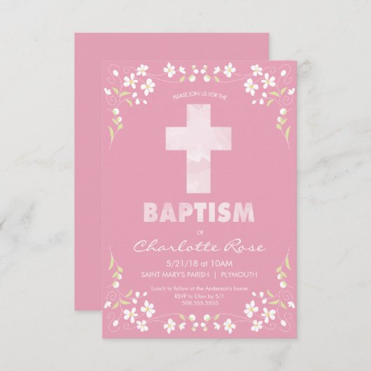 Meisjes baptisme uitnodiging - Roze, Waterverf kru