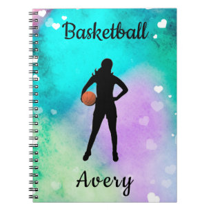 Meisjes Basketbal Aquarel met Zwevende Harten  Notitieboek