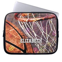 Meisjes Basketbal en Hoop roze paarse haar naam Laptop Sleeve