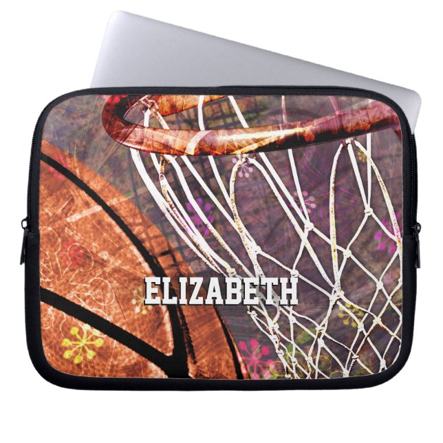 Meisjes Basketbal en Hoop roze paarse haar naam Laptop Sleeve (Voorkant)
