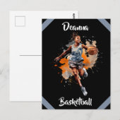 Meisjes Basketbal Waterverf gepersonaliseerd Briefkaart (Voorkant / Achterkant)