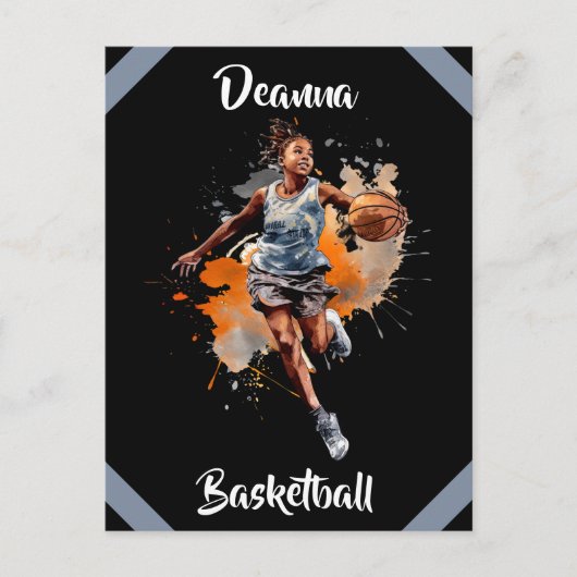 Meisjes Basketbal Waterverf gepersonaliseerd Briefkaart (Voorkant)