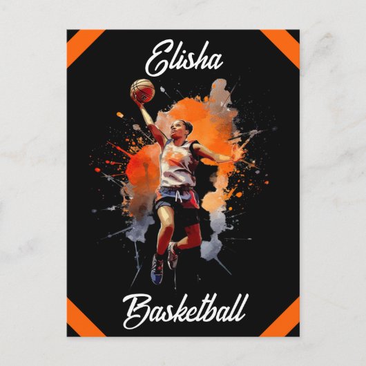 Meisjes Basketbal Waterverf gepersonaliseerd Briefkaart (Voorkant)
