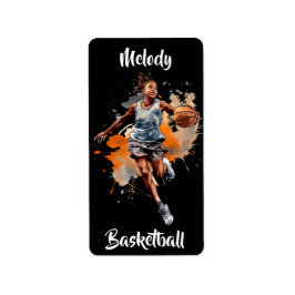 Meisjes Basketbal Waterverf gepersonaliseerd Etiket