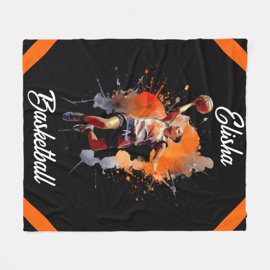Meisjes Basketbal Waterverf gepersonaliseerd Fleece Deken (Voorkant (Horizontaal))