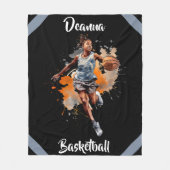 Meisjes Basketbal Waterverf gepersonaliseerd Fleece Deken (Voorkant)