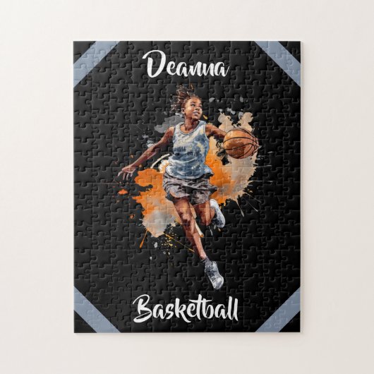 Meisjes Basketbal Waterverf gepersonaliseerd Legpuzzel (Verticaal)