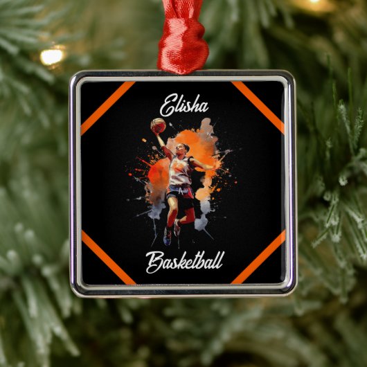 Meisjes Basketbal Waterverf gepersonaliseerd Metalen Ornament (Boom)