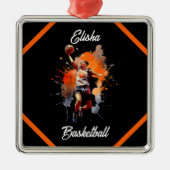 Meisjes Basketbal Waterverf gepersonaliseerd Metalen Ornament (Voorkant)