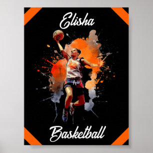 Meisjes Basketbal Waterverf gepersonaliseerd Poster