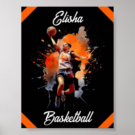 Meisjes Basketbal Waterverf gepersonaliseerd Poster (Voorkant)