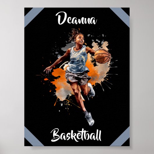 Meisjes Basketbal Waterverf gepersonaliseerd Poster (Voorkant)