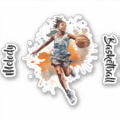 Meisjes Basketbal Waterverf gepersonaliseerd Sticker (Voorkant)