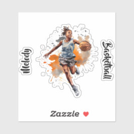Meisjes Basketbal Waterverf gepersonaliseerd Sticker