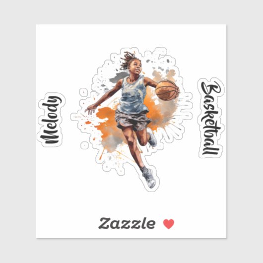 Meisjes Basketbal Waterverf gepersonaliseerd Sticker (Vel)
