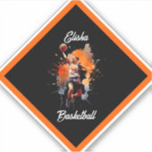 Meisjes Basketbal Waterverf gepersonaliseerd Sticker (Voorkant)