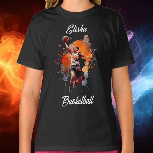 Meisjes Basketbal Waterverf gepersonaliseerd T-shirt