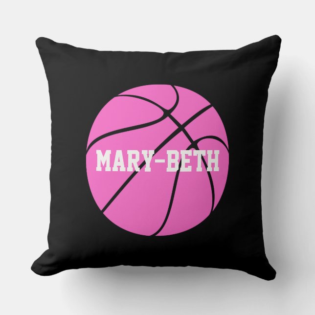 Meisjes Basketball Aangepaste naam Roze Sierkussen (Voorkant)