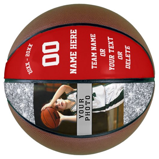 Meisjes Basketball Ball met je FOTO, tekst, kleur Basketbal (Voorkant)