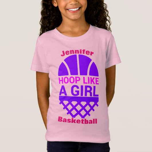 Meisjes Basketball Hoop als een meisje met T-shirt (Voorkant)